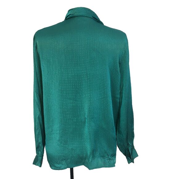 San Andre‎ Womens Vintage 80s Teal Green Secretary Blouse, Ascot, sz 8, 38 bust - Picture 5 of 7